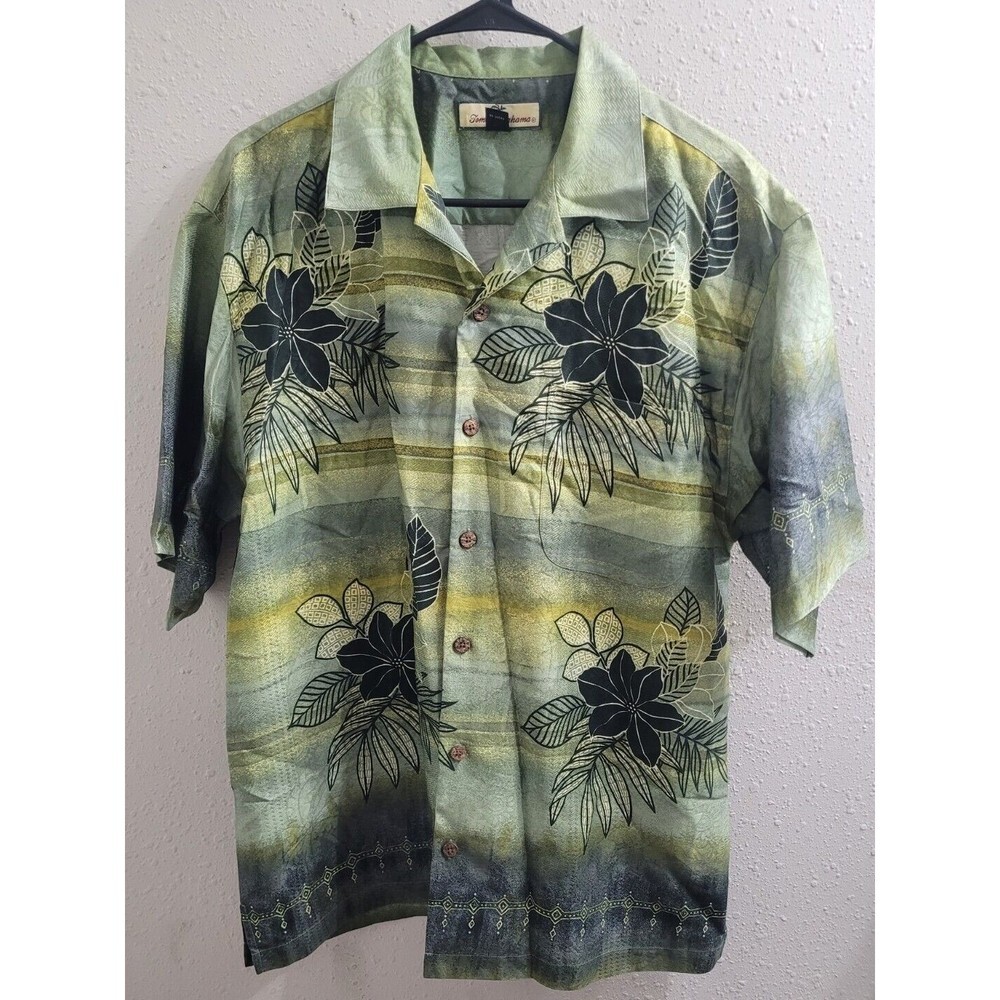 Tommy Bahama Mens Floral Hawaiian Short Sleeve Button Up Silk Shirt M